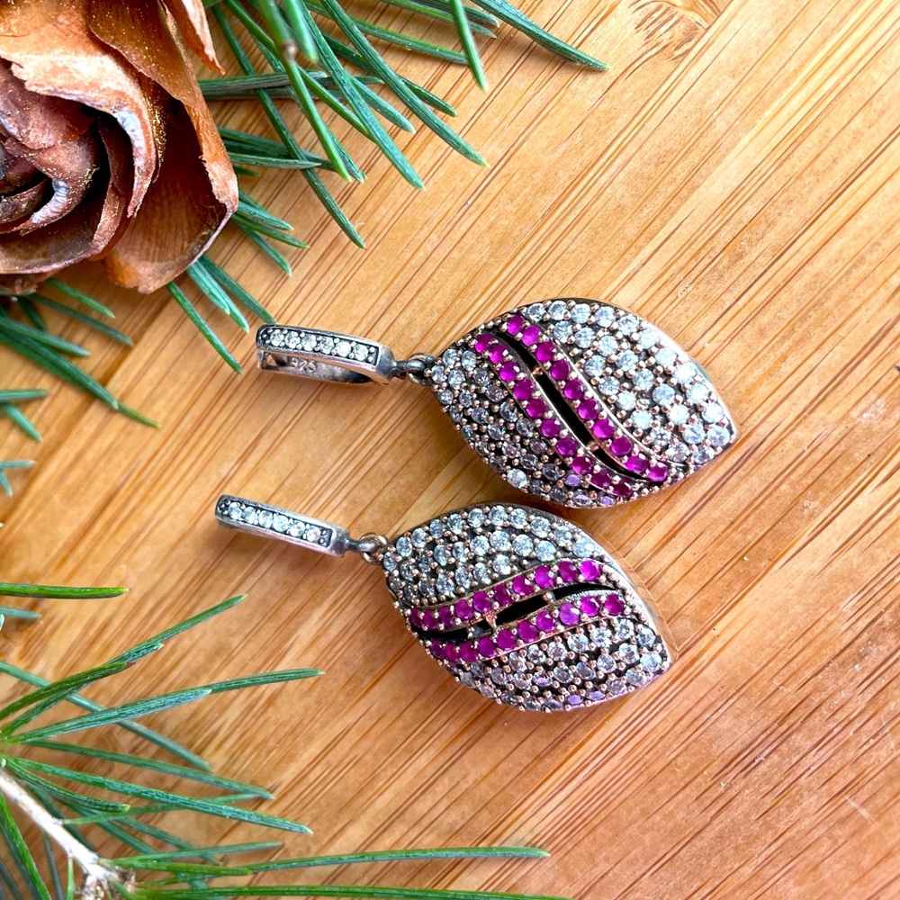 925 Sterling Silver, Ruby & Topaz, Drop Earrings - Picture 6 of 8